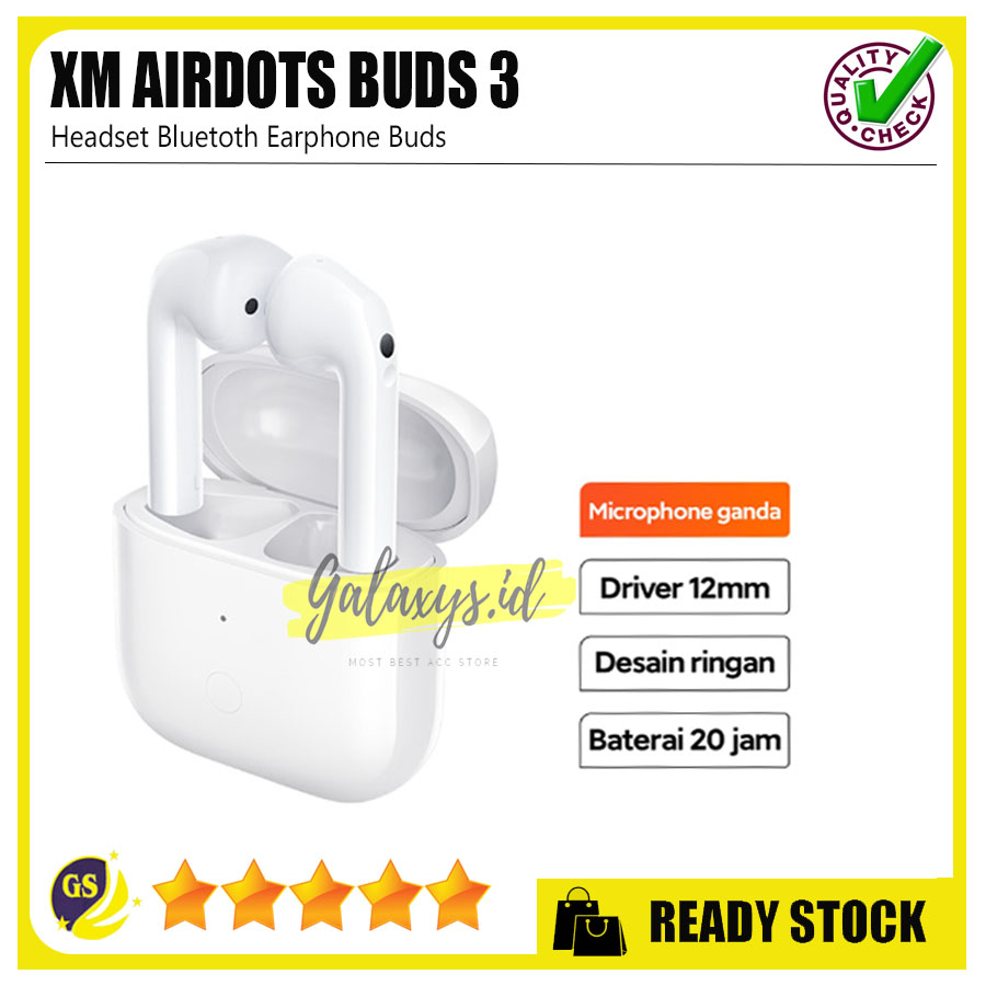 Headset Bluetooth Earphone Bluetooth Pure Super Bass Wireless Pengisian Daya Cepat TWS Redmi Buds 3 Redmi Buds 3 TWS Ori Clone 1:1 - White