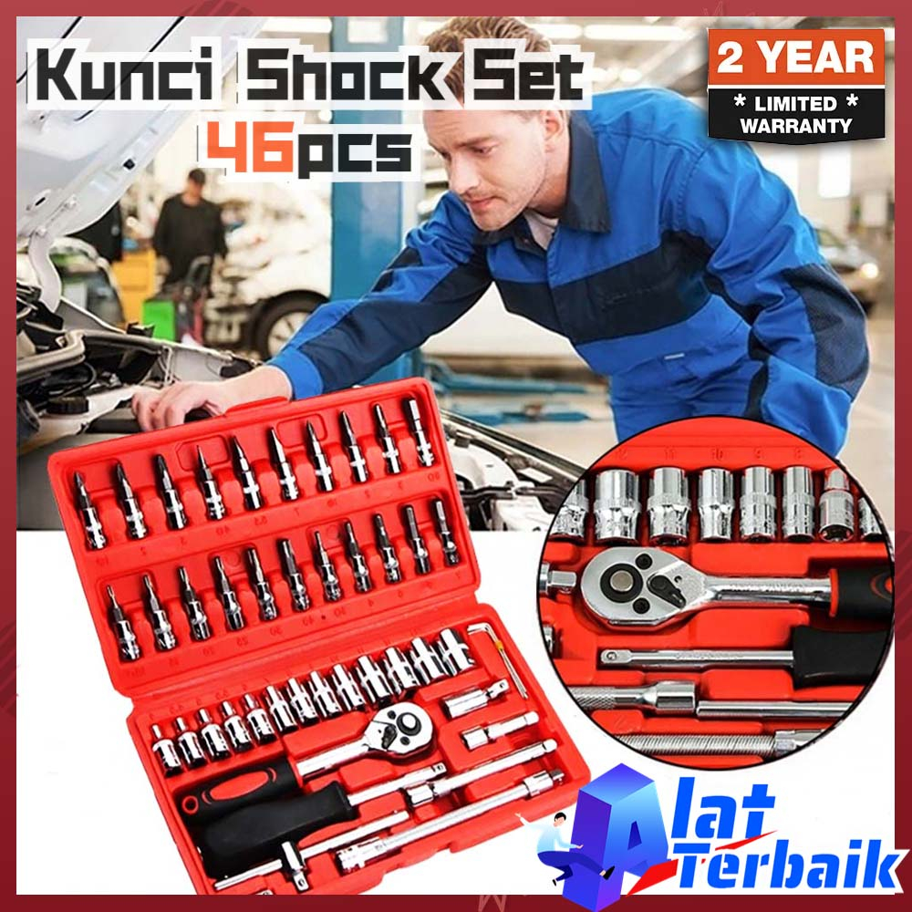 Set Kunci Sok Kunci Shock 46 pcs Full Set (1/4") Pas Ring L Motor Kunci/kunci l Set Tekiro lengkap/k
