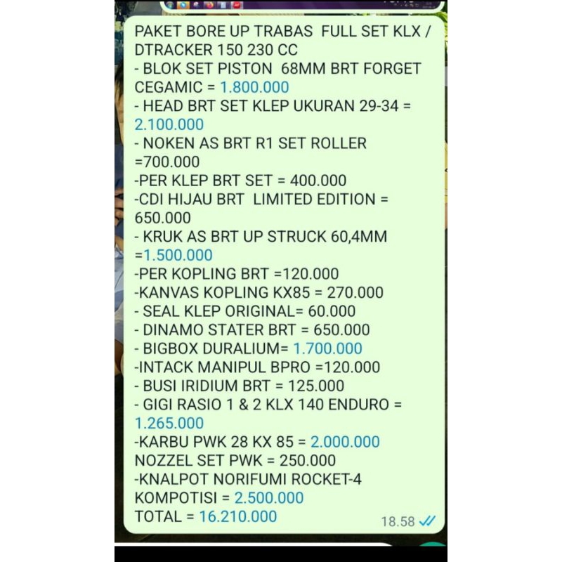 PAKET BORE UP FULL 230 CC KLX 140 & KLX 150