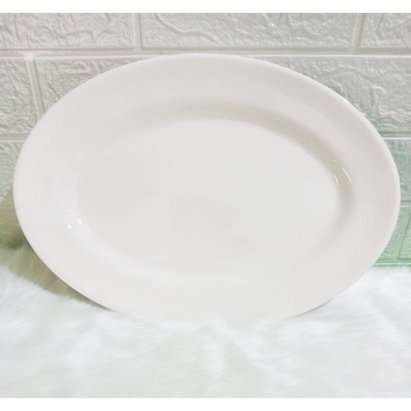 Piring Makan Saji Keramik Oval Putih