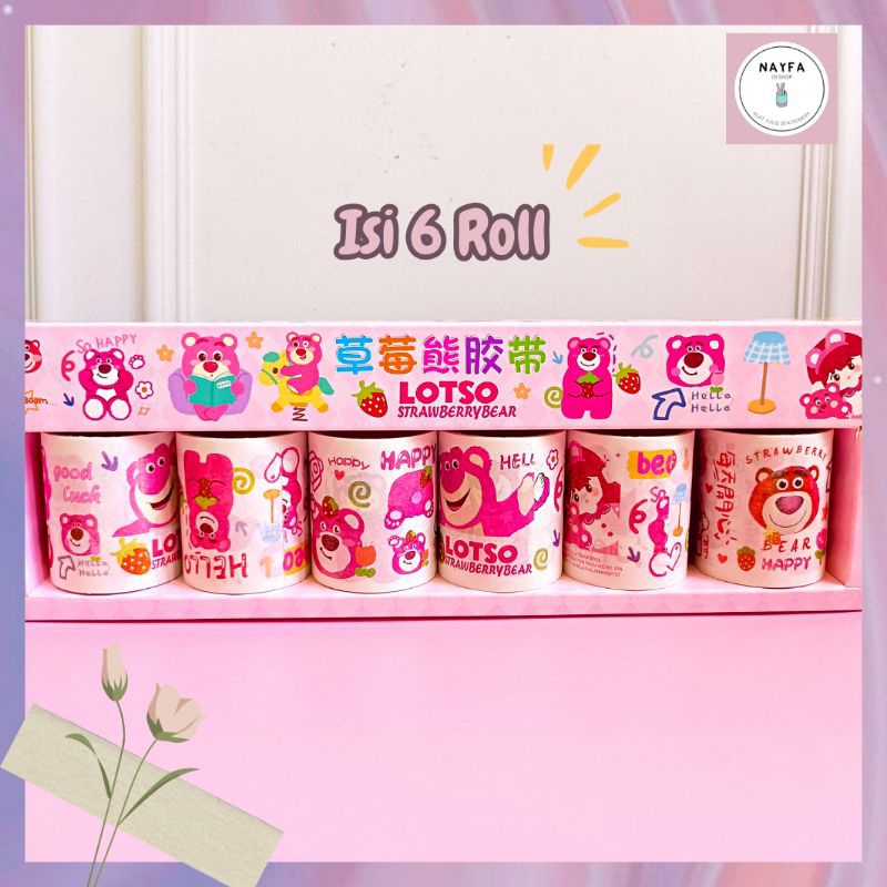 

6 Roll Washi Tape Solasi Karakter Lotso Beruang Pink Lucu Alat Jurnaling