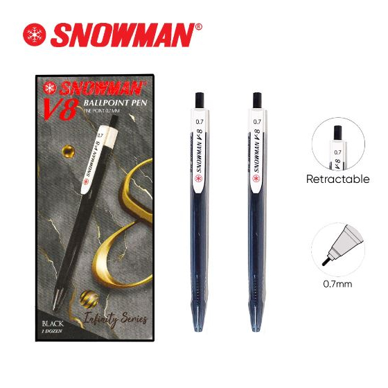 

Pulpen SNOWMAN V-8 0.7 mm (1 Biji) / Bolpen SNOWMAN V8 / Ballpoint SNOWMAN V8 HITAM