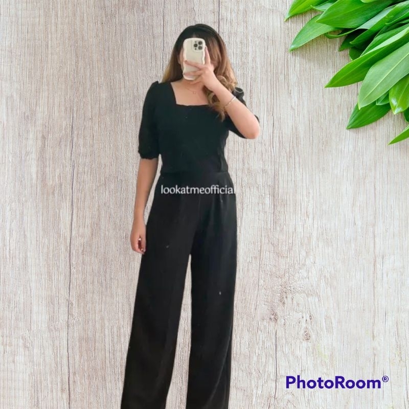 Setelan atasan crop celana free bando