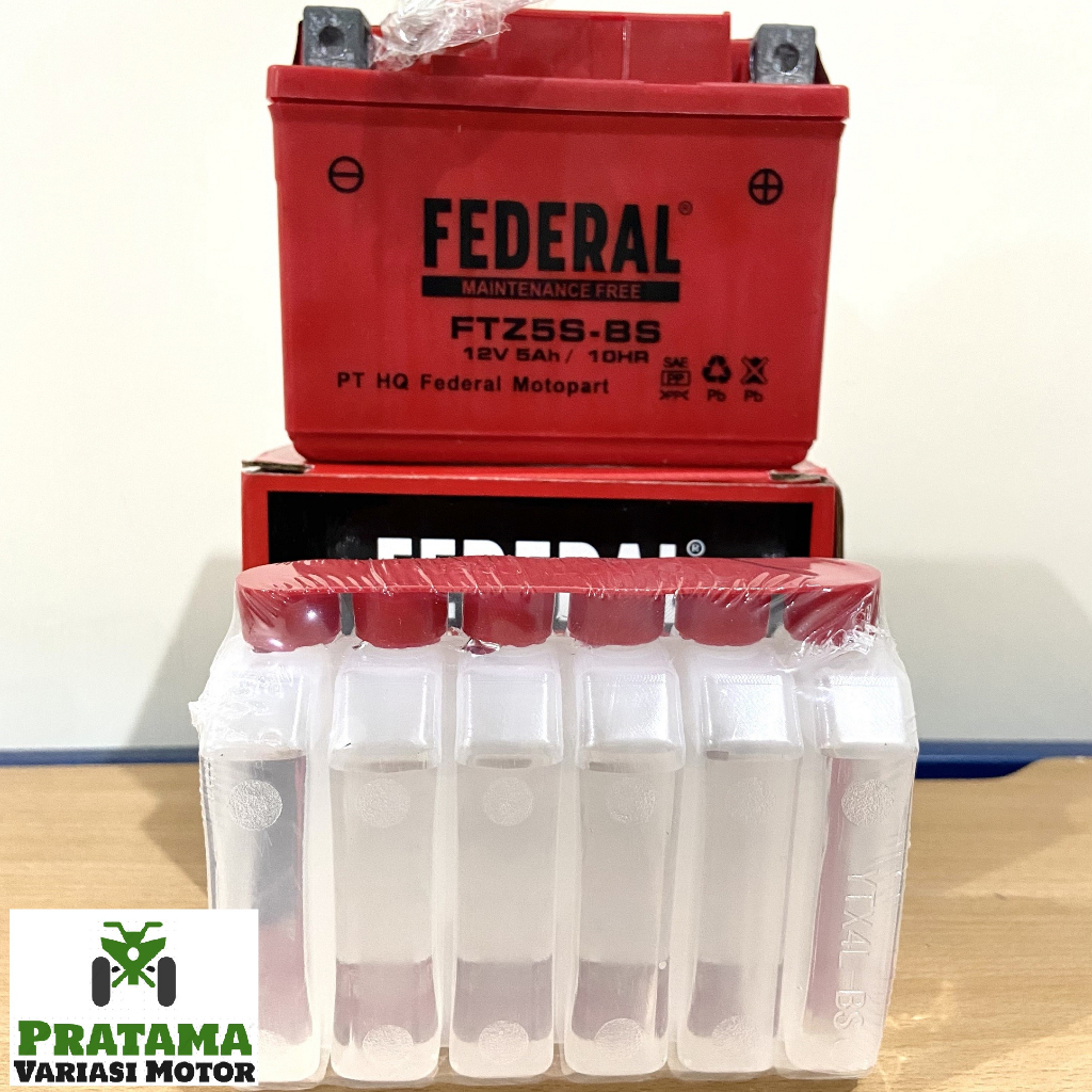Aki Federal Ftz5s / Accu Baterai Federral Kering Ftz5s-BS Semi Kering 12v 5Ah Untuk Motor Beat, Mio 