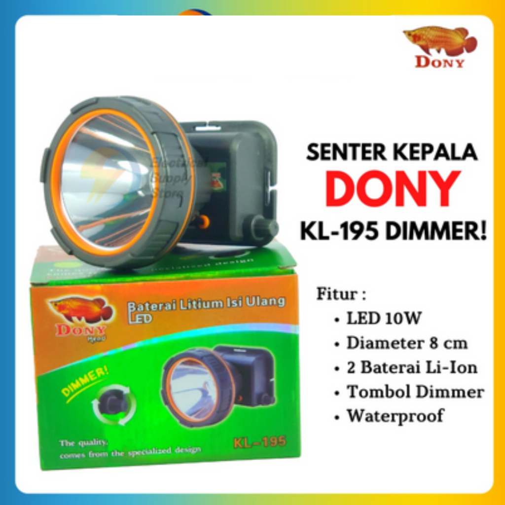 Senter Kepala KL 195 KL-195 KL195 DONY TOMBOL PUTAR DIMMER LED CAHAYA BISA DI ATUR CAS ULANG 100% Or