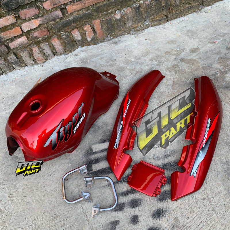 Tangki tiger lama 2000 tengki tilas warna merah maron set body tiger lama striping set begel tiger l