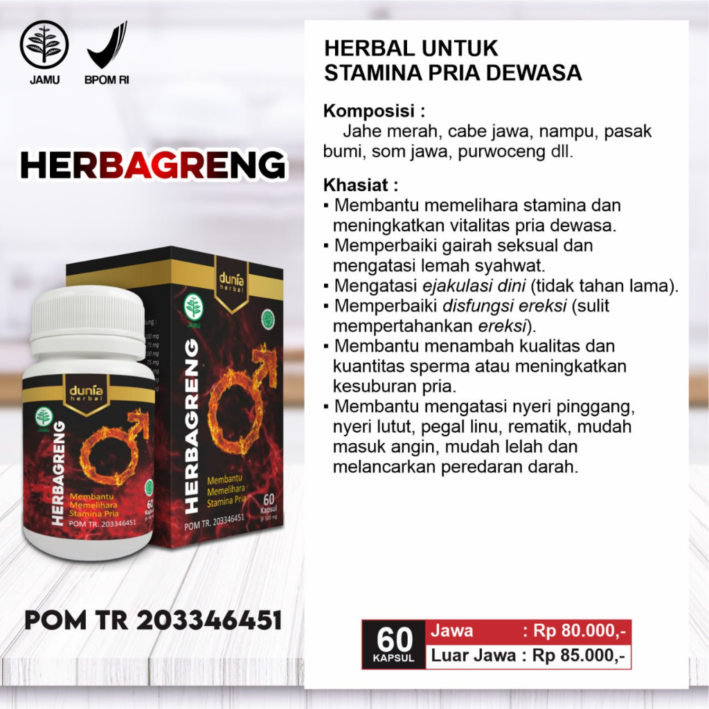 Herbagreng Herbal Stamina Pria Dewasa Kapsul Pasak Bumi Purwoceng