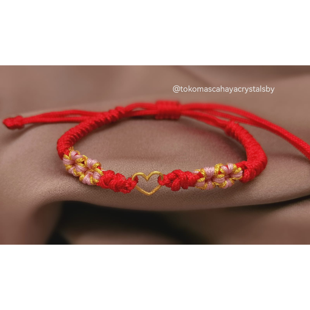 Gelang Charm Hati Emas Kadar 8k 37.5% 375 &amp; Gelang Tali Serut (Kepang Serut / Korea Serut)