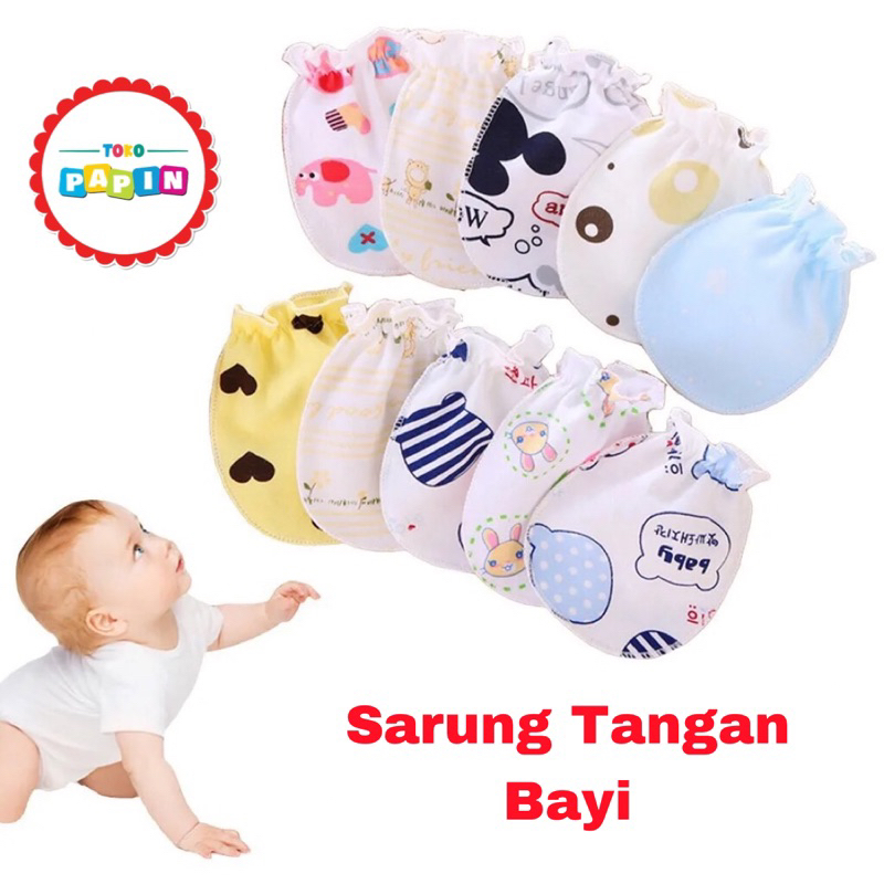 TokoPapin Sarung Tangan Bayi Newborn Katun Sarung Tangan Anak Baby Mittens Motif