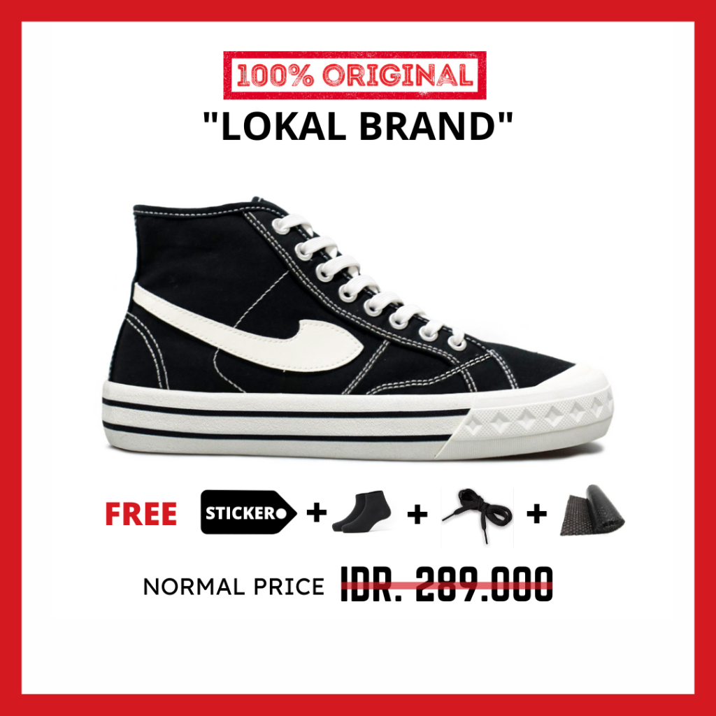 ORIGINAL - Sepatu Brand Lokal Kasual Pria Wanita No Brand Black White Hi Not Sneakers Compass Retrograde Hitam Putih