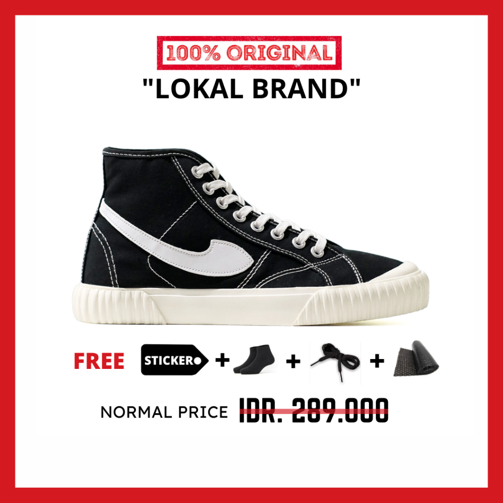 ORIGINAL - Sepatu Brand Lokal Kasual Pria Wanita No Brand Black White Hi Not Sneakers Compass Vintage Hitam Putih Tinggi