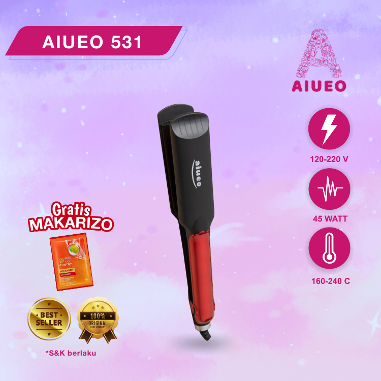 [GARANSI 18 BLN] - AIUEO Catokan Curly and Hair Straightener Alat Catok Meluruskan dan Keriting Rambut 531 Temperatur Suhu Ionik Low Watt Catok Professional Hair Straightener