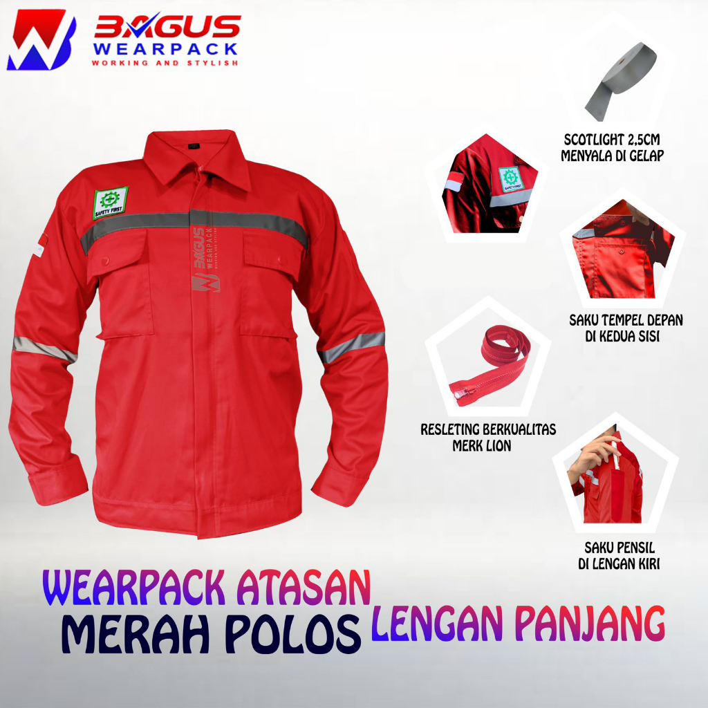 BAJU PROYEK KEREN / BAJU KERJA PRIA PROYEK / BAJU KERJA PIRA LAPANGAN / BAJU WEARPACK LENGAN PANJANG / BAJU WEARPACK / WERFAK PRIA KERJA / BAJU WEARPACK KERJA PROYEK / WEARPACK PROYEK / WEARPACK PRIA KEREN / BAJU PROYEK LENGAN PANJANG / MERAH POLOS