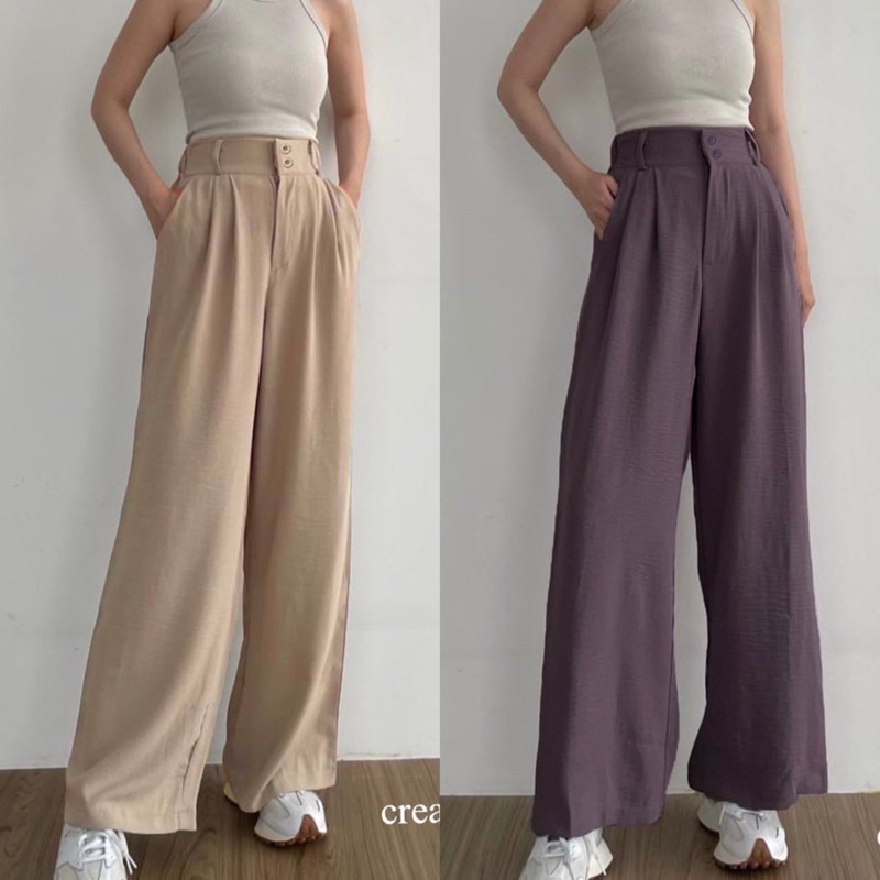 Lexy Cullote Pants Celana Kulot Highwaist Loose Pants Crinkle