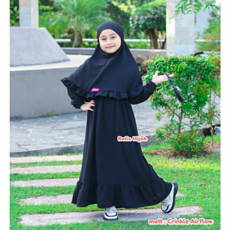 GAMIS POLOS ANAK PEREMPUAN GAMIS CRINKLE GAMIS HITAM