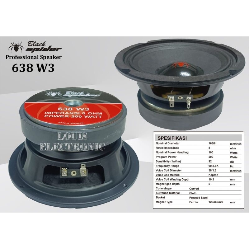 Speaker Komponen 6 Inch Black Spider 638 W3 ORIGINAL