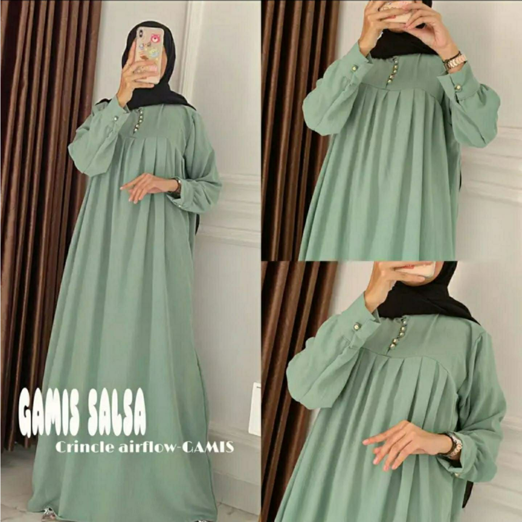 Salsa Gamis Kancing Busui Friendly Crinkle Airflow Dress Ld 110 Cm Kekinian Baju Muslim Wanita Terbaru