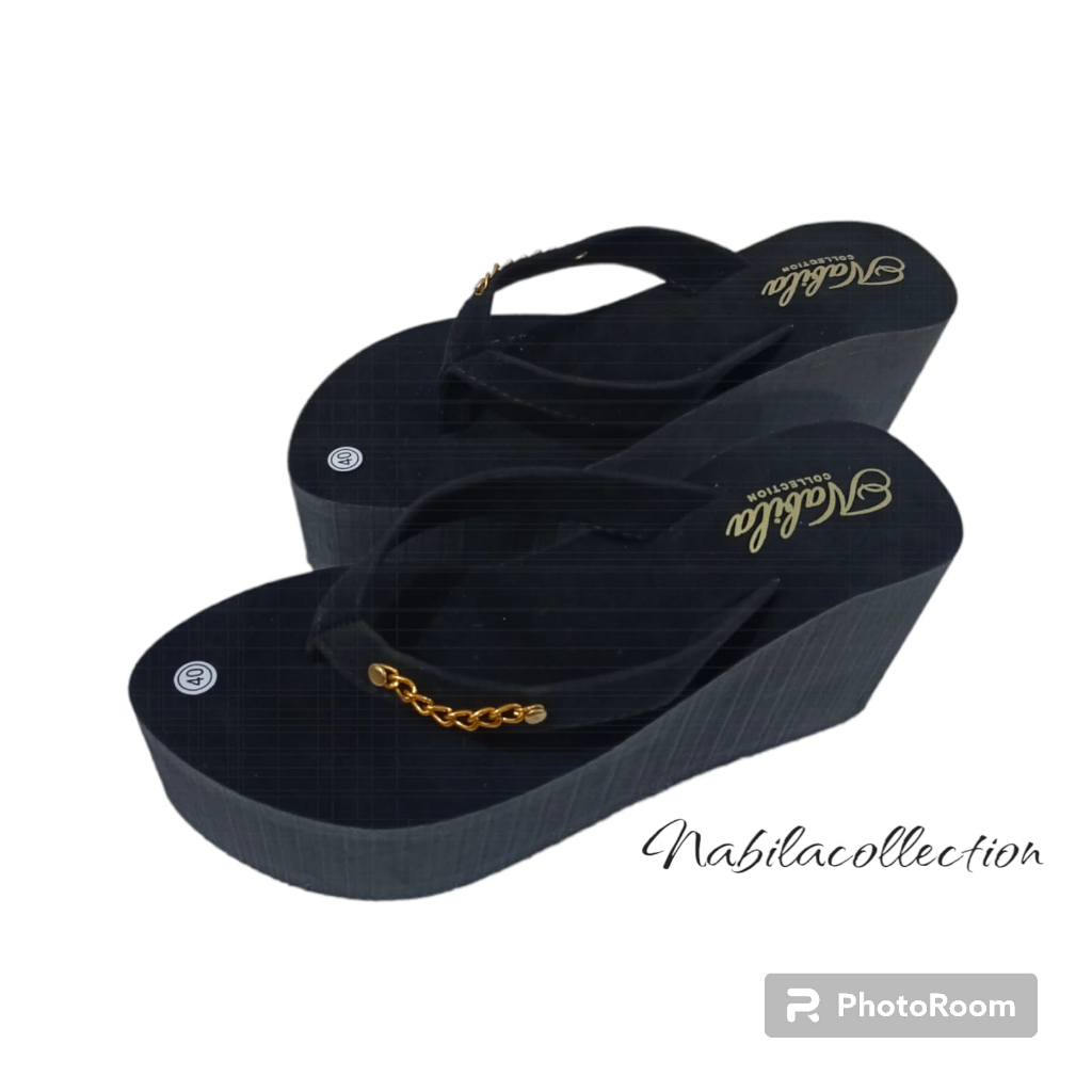 Sandal Wedges Tinggi Jepit Rantai Wanita