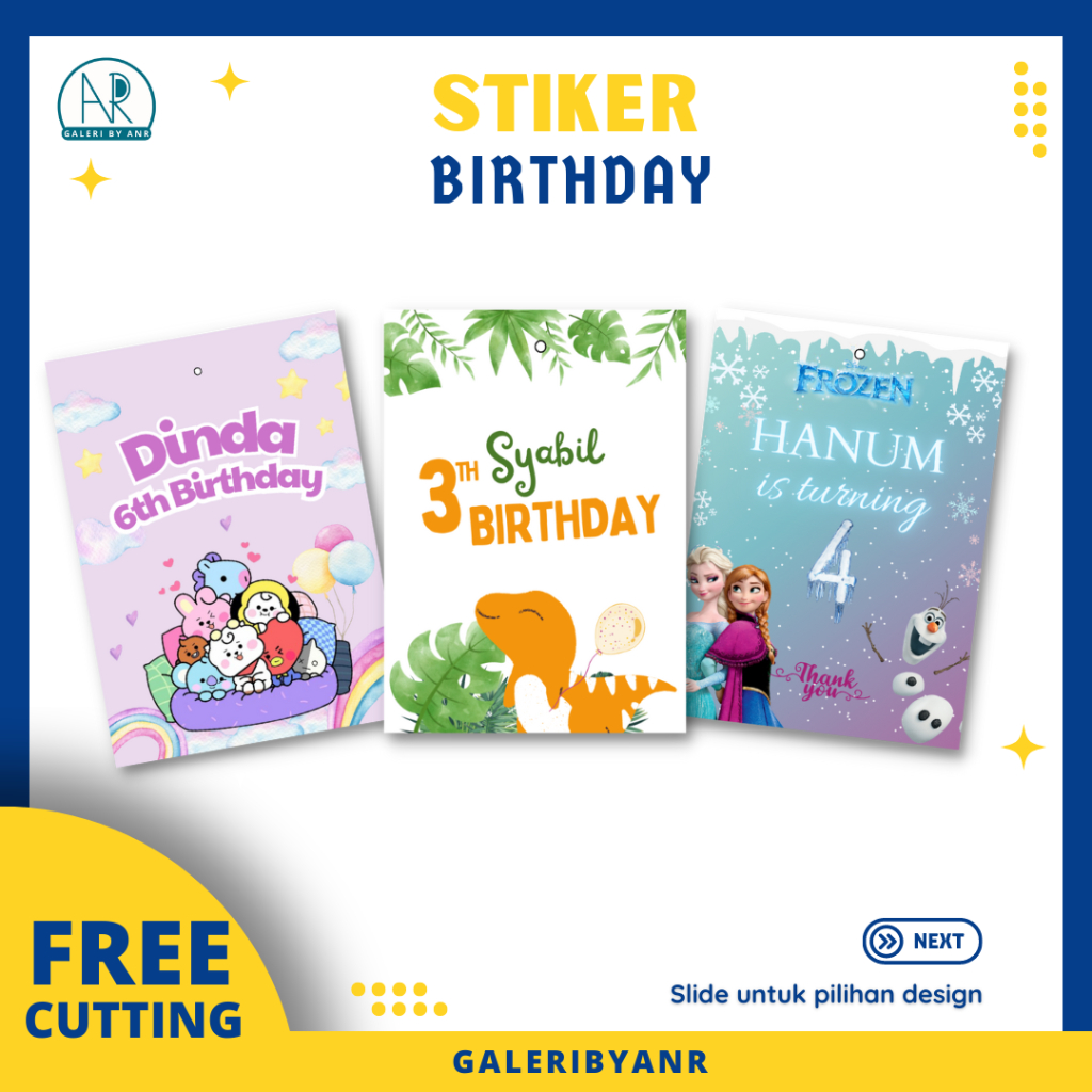 Sticker birthday anak custom | Stiker ulang tahun tempel box makan Label terima kasih kotak makan aq