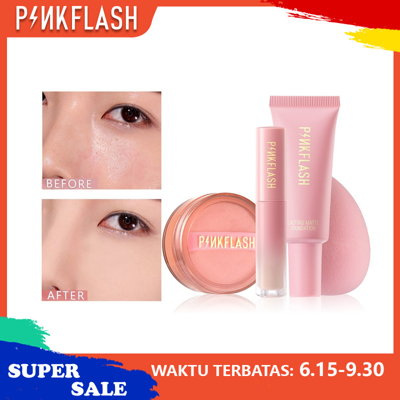 PINKFLASH 4 Pcs Foundation Set Oil control Natural Facial Makeup Set Base Waterproof Long-lasting Makeup Kit