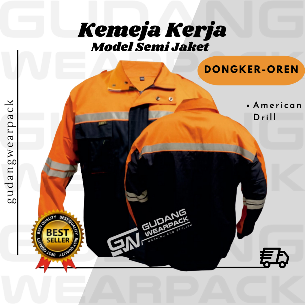 Gudang Wearpack - Baju Kerja Seragam Proyek SemiJaket Warna Dongker oren