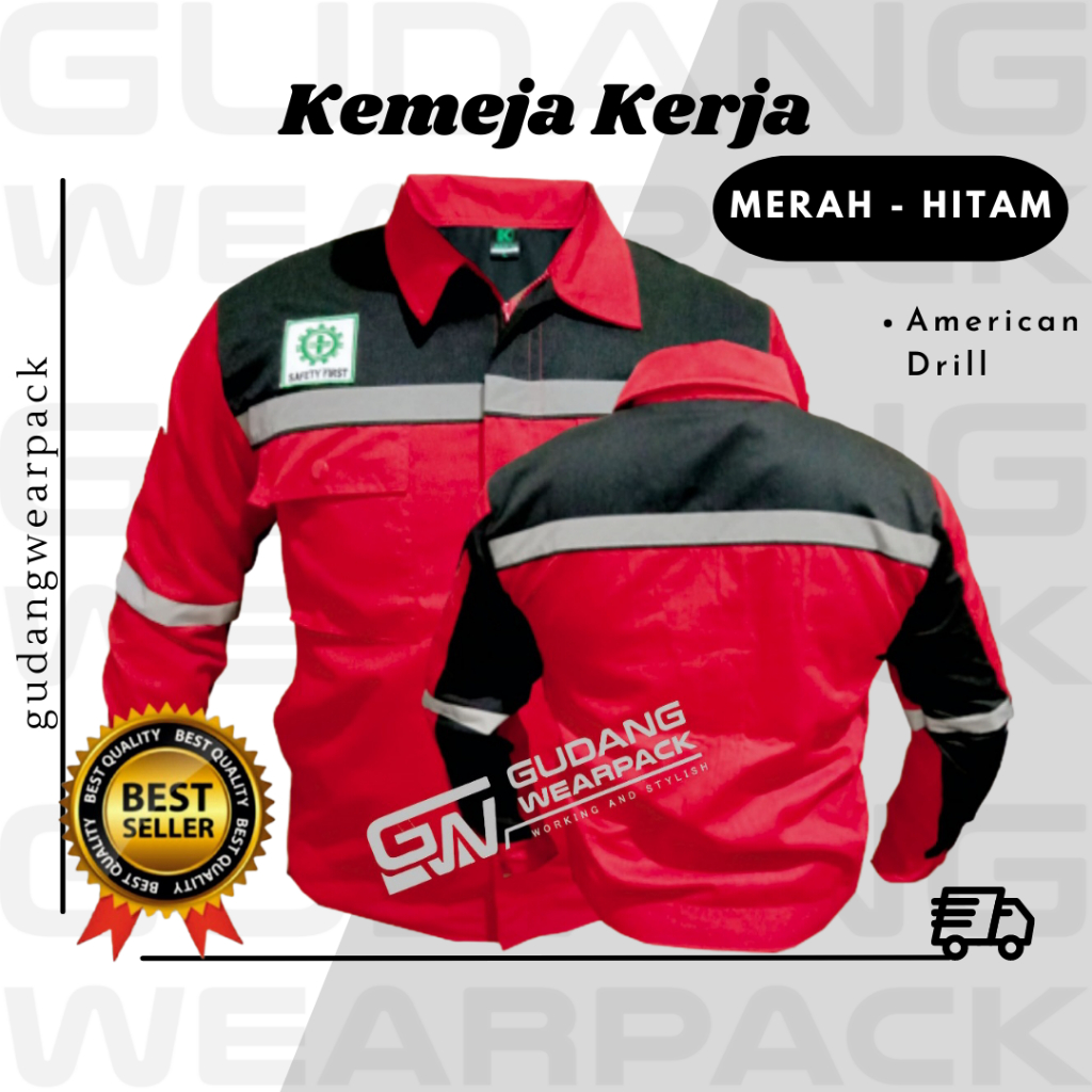 Gudang Wearpack - Baju Kerja Seragam Proyek Warna Merah Hitam