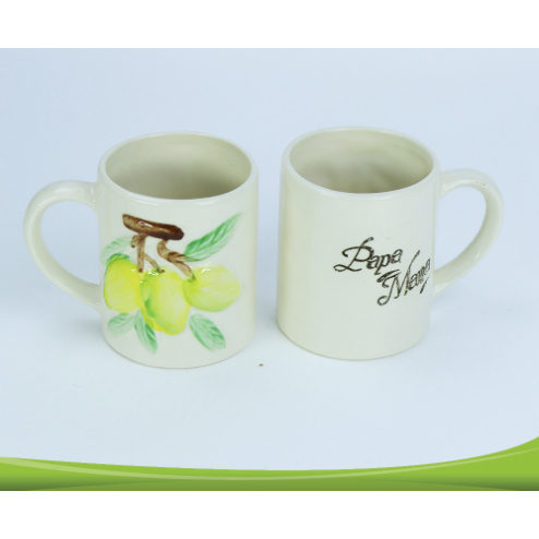 [ White Line ] Mug Gelas Cangkir Set Keramik Papa Mama Buah Aesthetic 250ML (2 PCS)