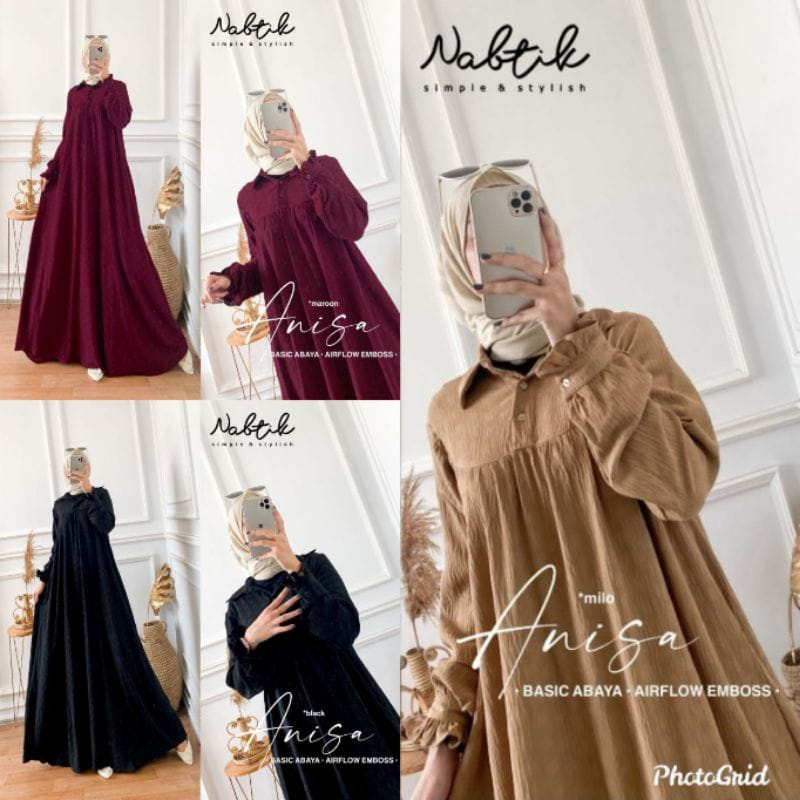 Baju Muslimah Terbaru Dress Arisa Bahan Cringkle Gamis Polos Simple