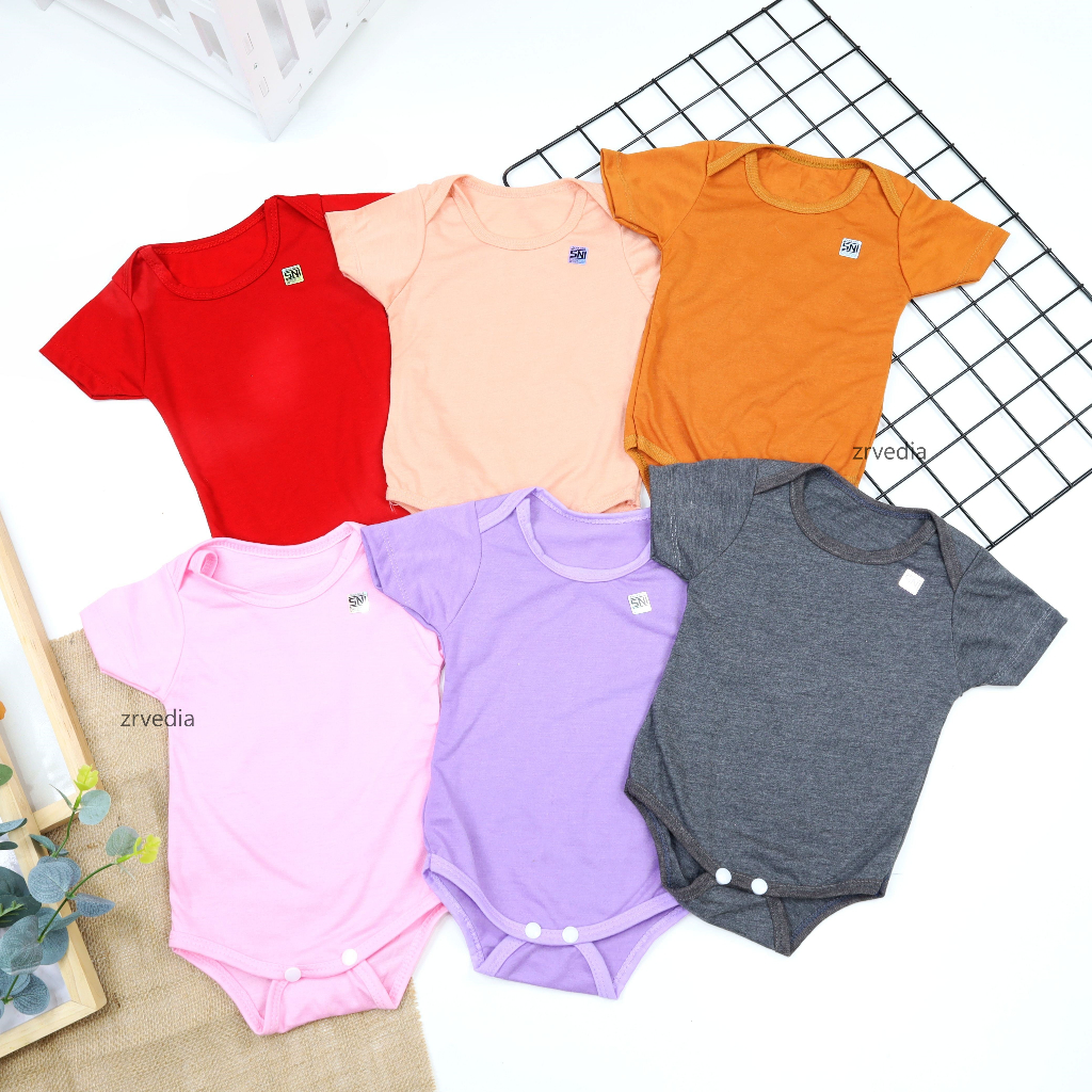 (Rp 11 rb) Jumper Bayi Polos uk 0-12 Bulan SNI / Jumpsuit Baby Baru Lahir Lengan Pendek Laki Laki Perempuan Baju Anak Kiosblaitaaprillia