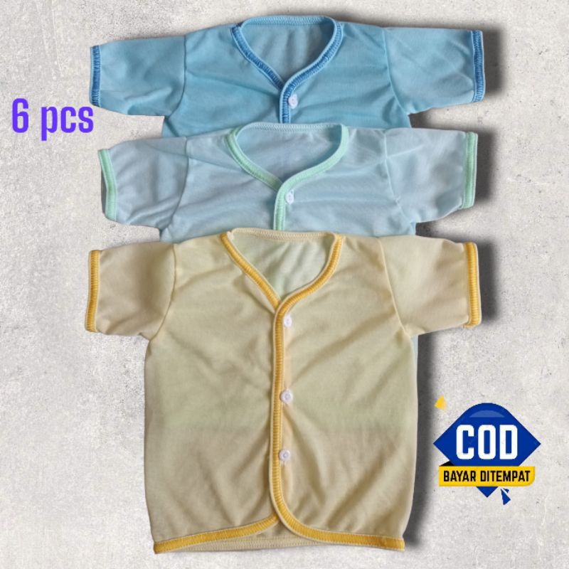 6 pcs baju bayi tanggan pendek polos bis usia 0-6 bln