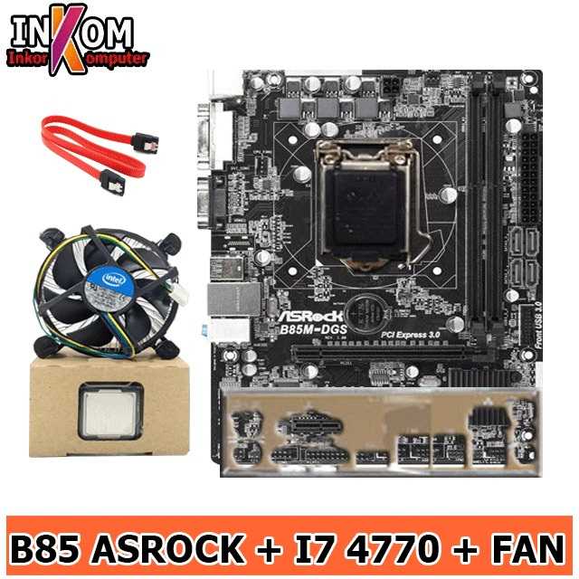 Paket Mobo Motherboard Intel B85 LGA 1150 Plus Processor i7 4770 Fan