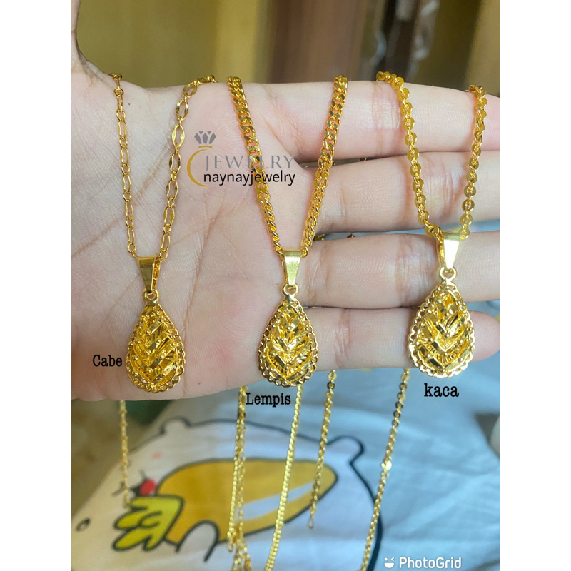 Kalung lapis emas 24k / oval ukir nanas