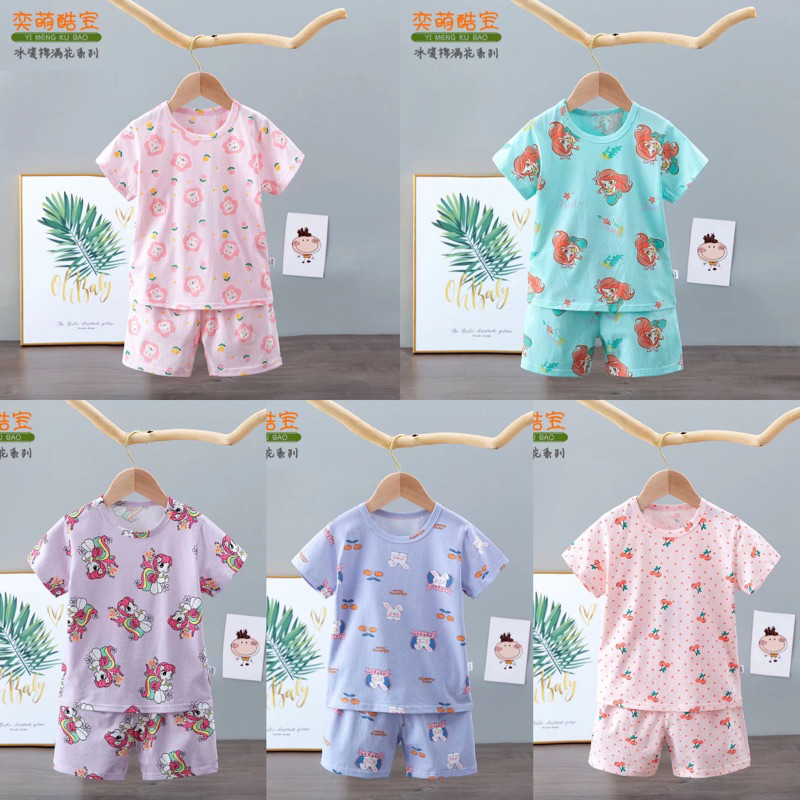 FORSLEEP Kubao Full Print HP Baju Tidur Setelan Anak Perempuan ORGANIK Piyama Pendek Pendek Baju Tid