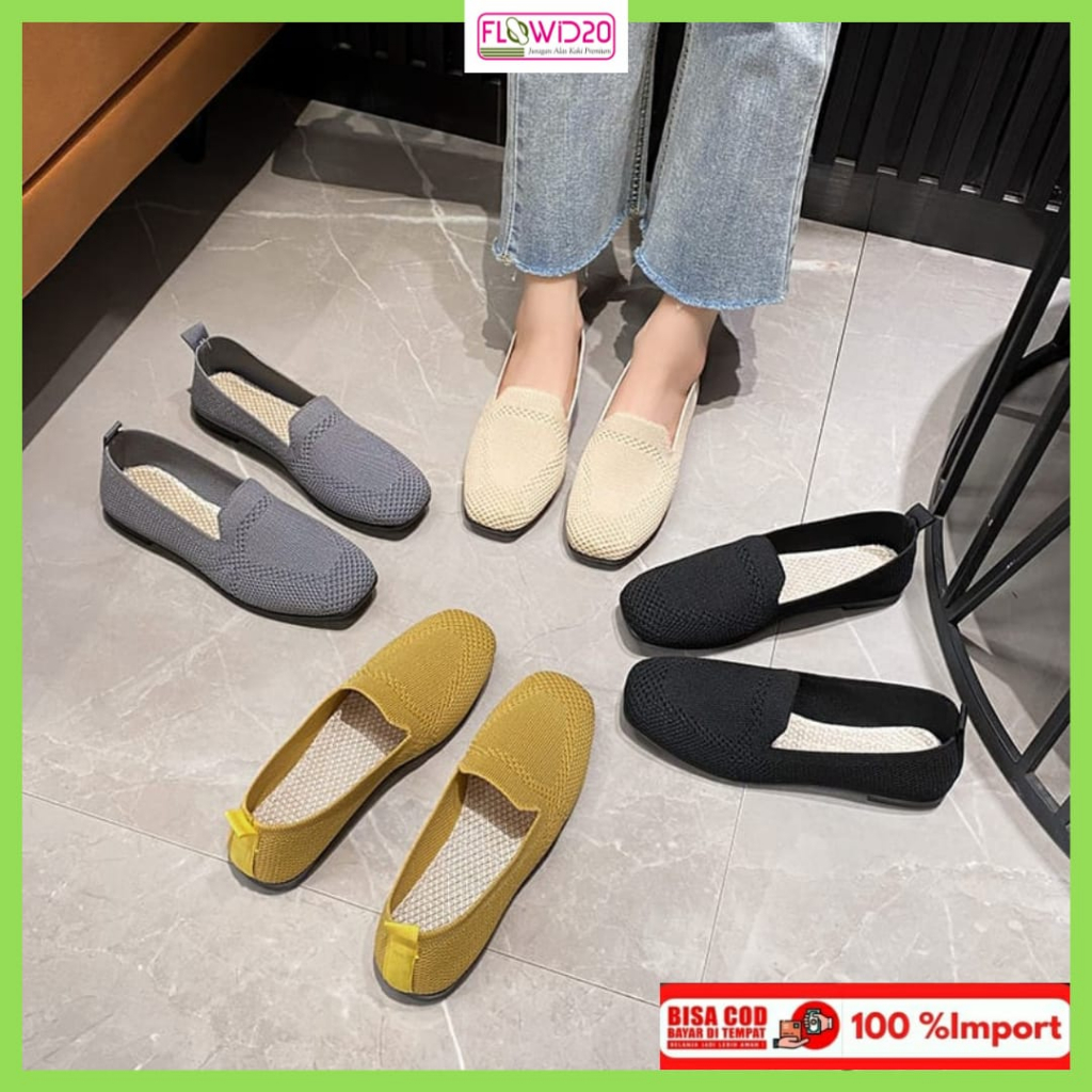 FLOWID20 - Flat shoes rajut import wanita sepatu rajut flat import FS 116