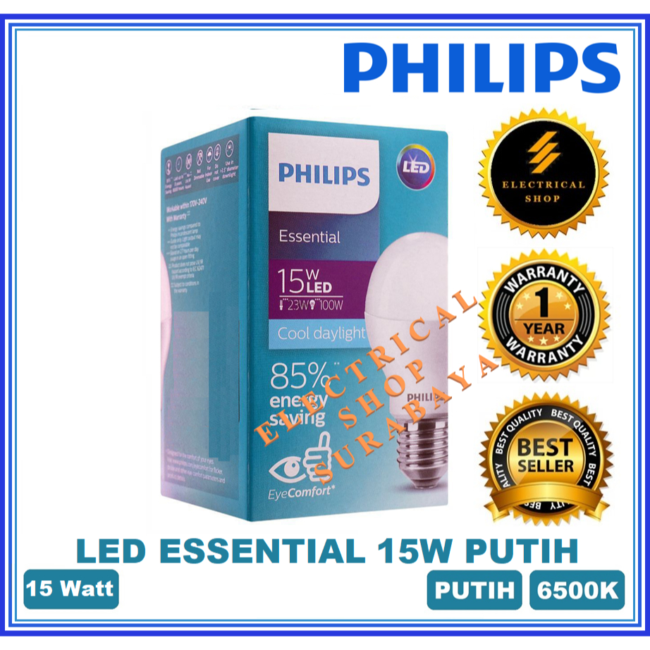 PHILIPS LAMPU LED ESSENTIAL 15W / 15 W WATT PUTIH (GARANSI 1 TAHUN &amp; HARGA GROSIR) ESS BULB ORI MURAH