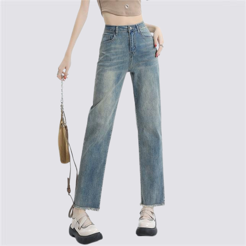 XIAOZHAINV Korean Style Celana Jeans Wanita/ Straight High Waist Pants Biru Muda 0789