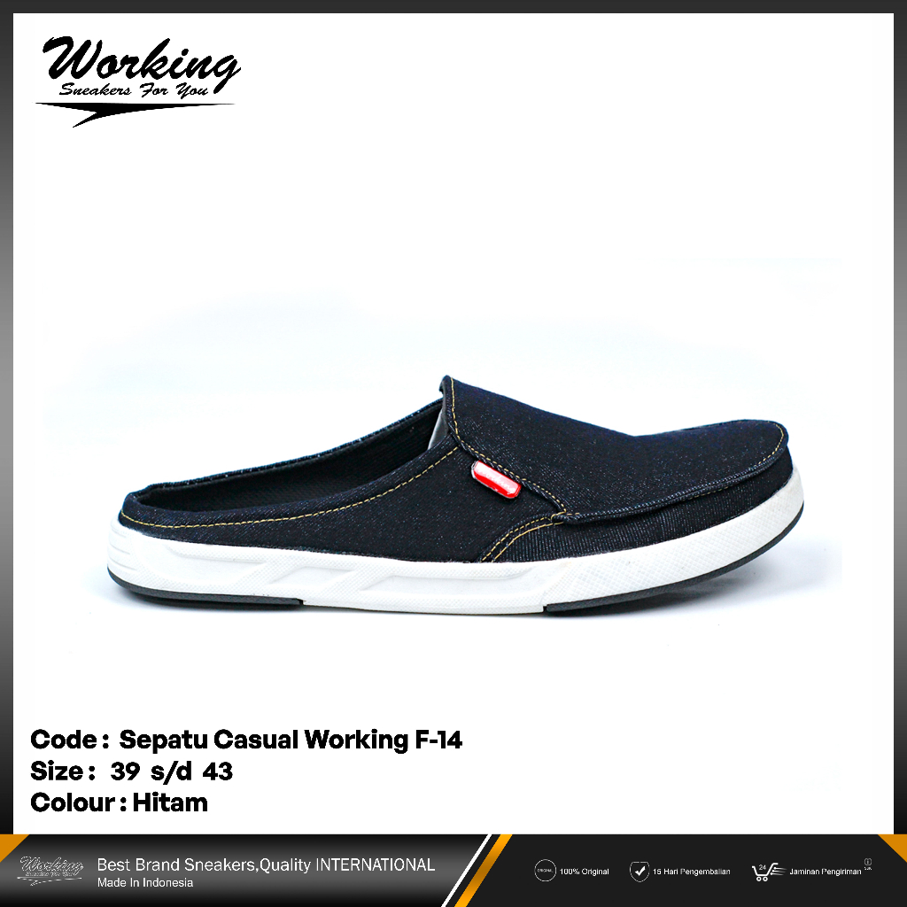 Sepatu Kasual Pria Original Selop Santai Kerja Working F-14 Bahan Denim