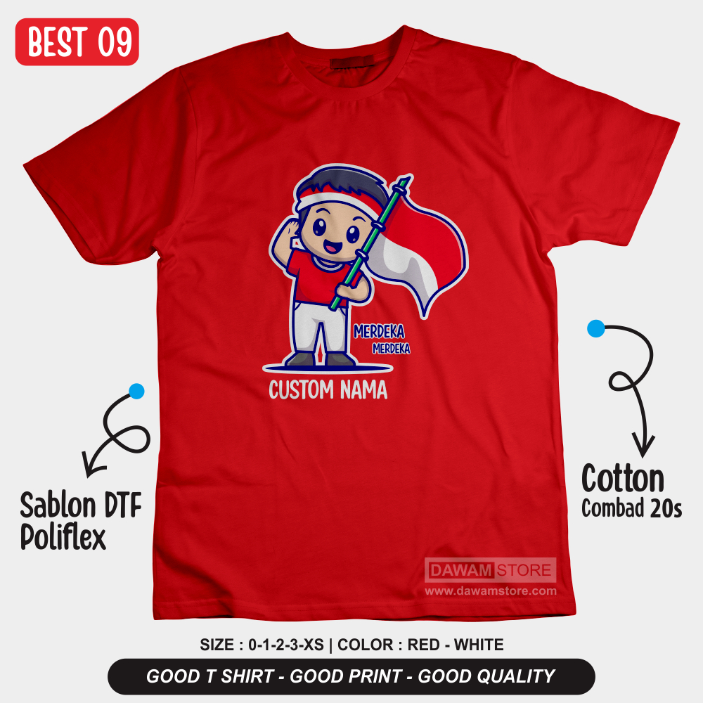 Kaos 17 Agustus 2023 anak laki laki Custom Nama / Baju 17 Agustusan 2023 Anak Terbaru Best 09