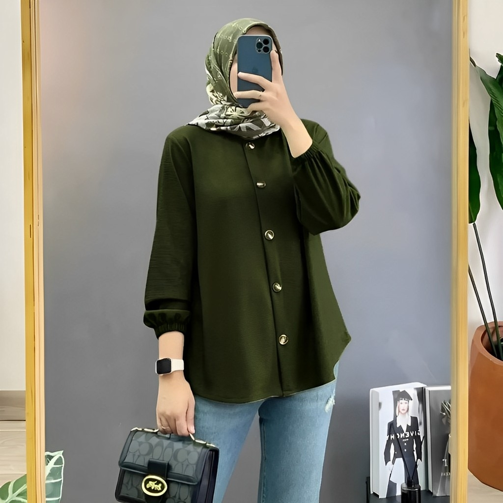 Ramdan Collection - Devanca Shirt Atasan Kemeja Blouse Crinkle Airflow Oversize Ld 120 Atasan Wanita Bigsize Jumbo Lengan Panjang Korean Style Fashion Muslim Terbaru 2023