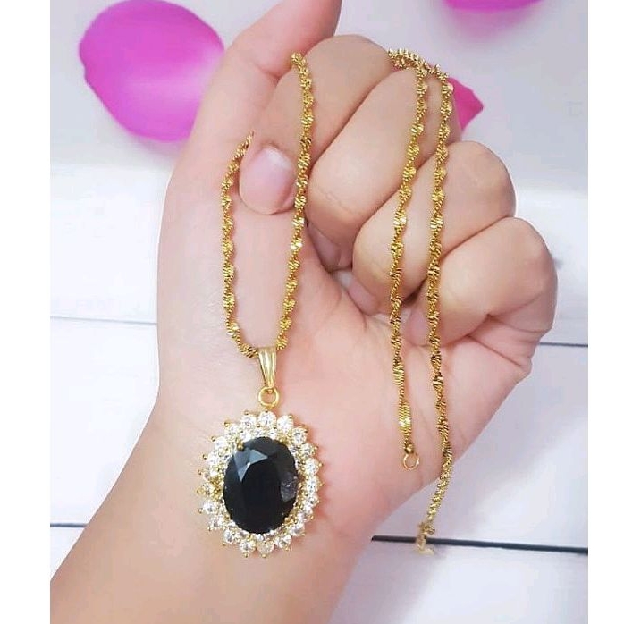 Kalung Xuping batu hitam Permata rantai Pelintir gold 267