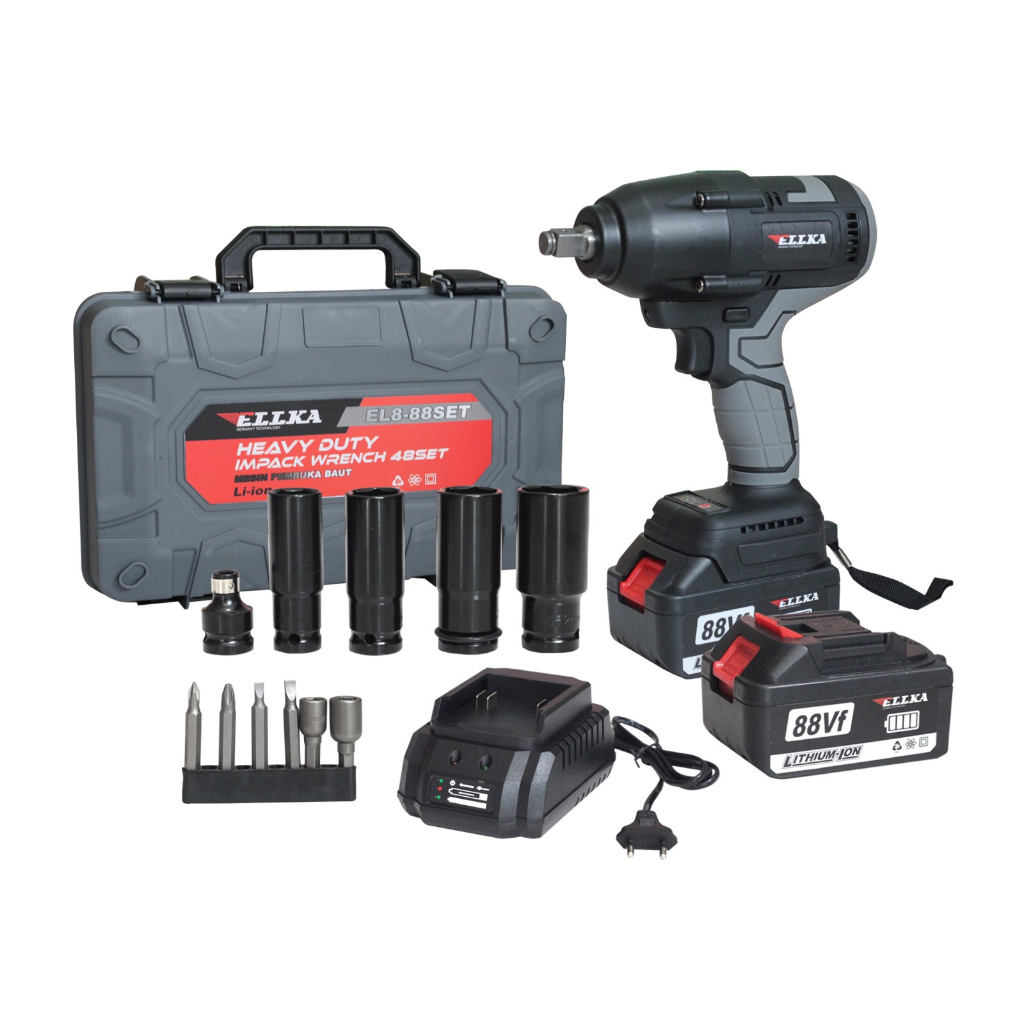 ELLKA 13MM CORDLESS IMPACT WRENCH BRUSHLESS 600N.M impact baterai 88VF MESIN BOR JV88 UNTUK BAUT MOB