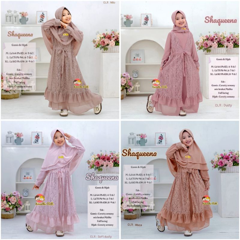 Gamis Anak Original Kinanthi Dress Muslim Kids Ceruty Mix Brukat Premium/ Shaqueena