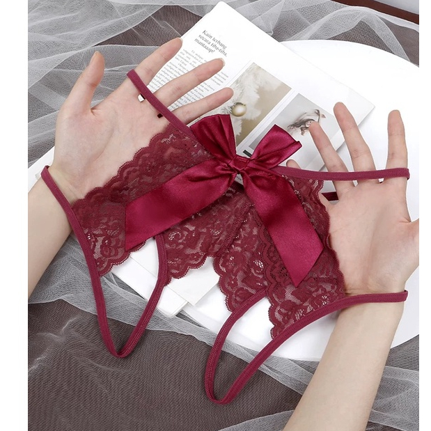 Sexy Open G String Wanita Lingerie Perban Berongga ​Out Lace Bow Thong Celana Dalam (Ukuran Besar ) C231