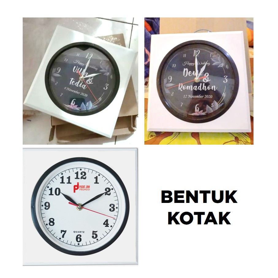 Jam Dinding Custom Acara Kantor Souvenir Merchandise Warna Putih Bentuk Bulat dan Kotak