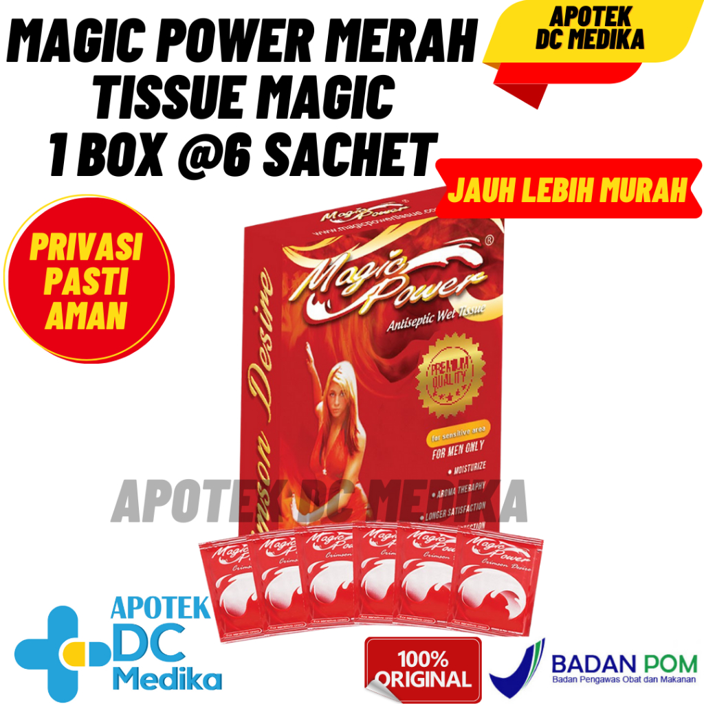 Magic Power Merah / 6 sachet / Tissue Magic / Tisu Magic / Magicpower / Merah / Tahan Lama / Man / Pria Dewasa