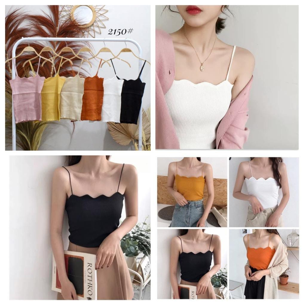 JT - Tanktop Scallop RIB / Tanktop wanita korean style / Atasan wanita crop tali spagetti knit / Tanktop Seksi Bra Spaghetti Pakaian Dalam Wanita Kamisol Bra With Cup Import