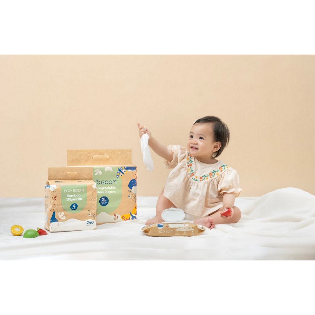 Eco Boom Bamboo Water Wet Wipes Bundle 4 - Tissue Tisu Basah 60 Sheets Ecoboom Tisu Basah Bayi Baby Wet Wipes Pure Water