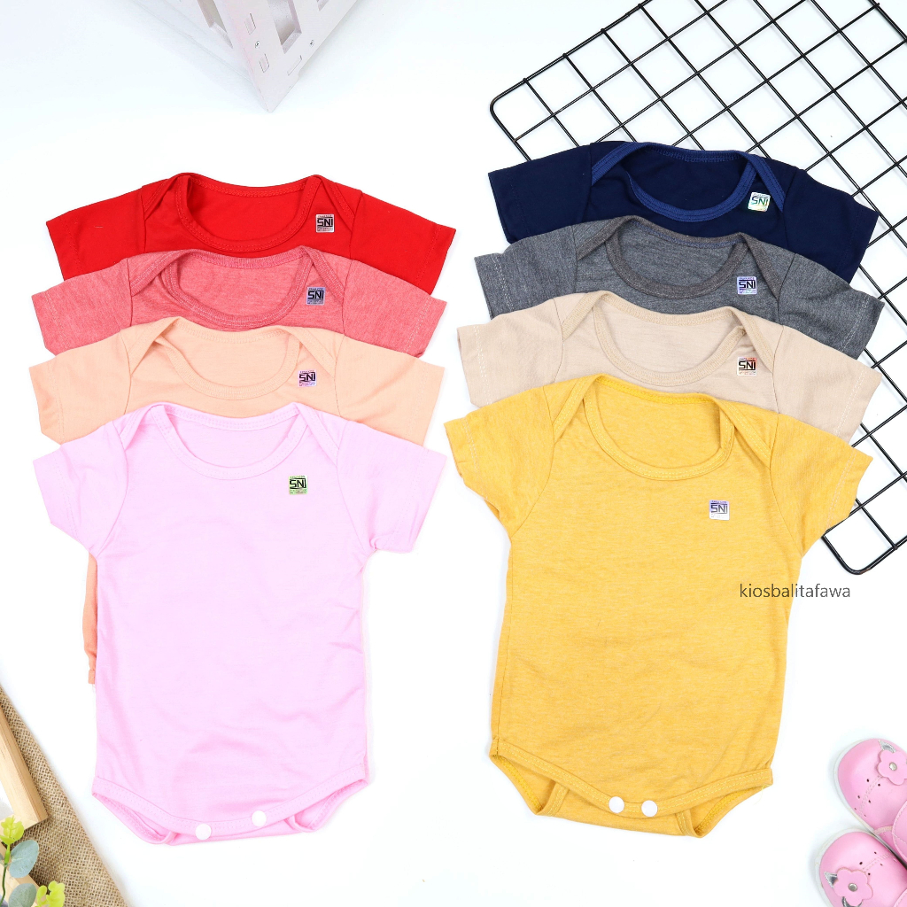 (SNI) Jumper Bayi Polos uk 0-12 Bulan / Bahan Katun Jumpsuit Baby Baru Lahir Lengan Pendek Laki Laki Perempuan Baju Anak New Born Babycinnamon