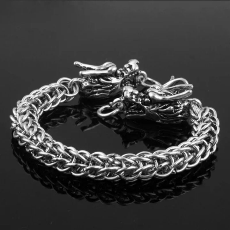 Aksesoris Fashion Gelang Rantai Tangan Naga Pria / Gelang Rantai Kepala Naga Stainless Steel / Gelan