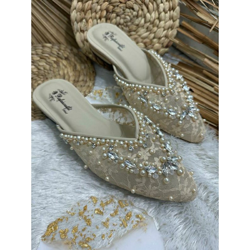 Flatshoes pesta wedding cantik Amira Cream 1cm